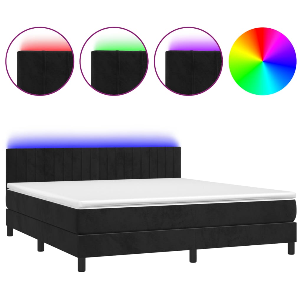 Boxspring met matras en LED fluweel zwart 160x200 cm is nu te koop bij PeponiXL, paradijselijk wonen!