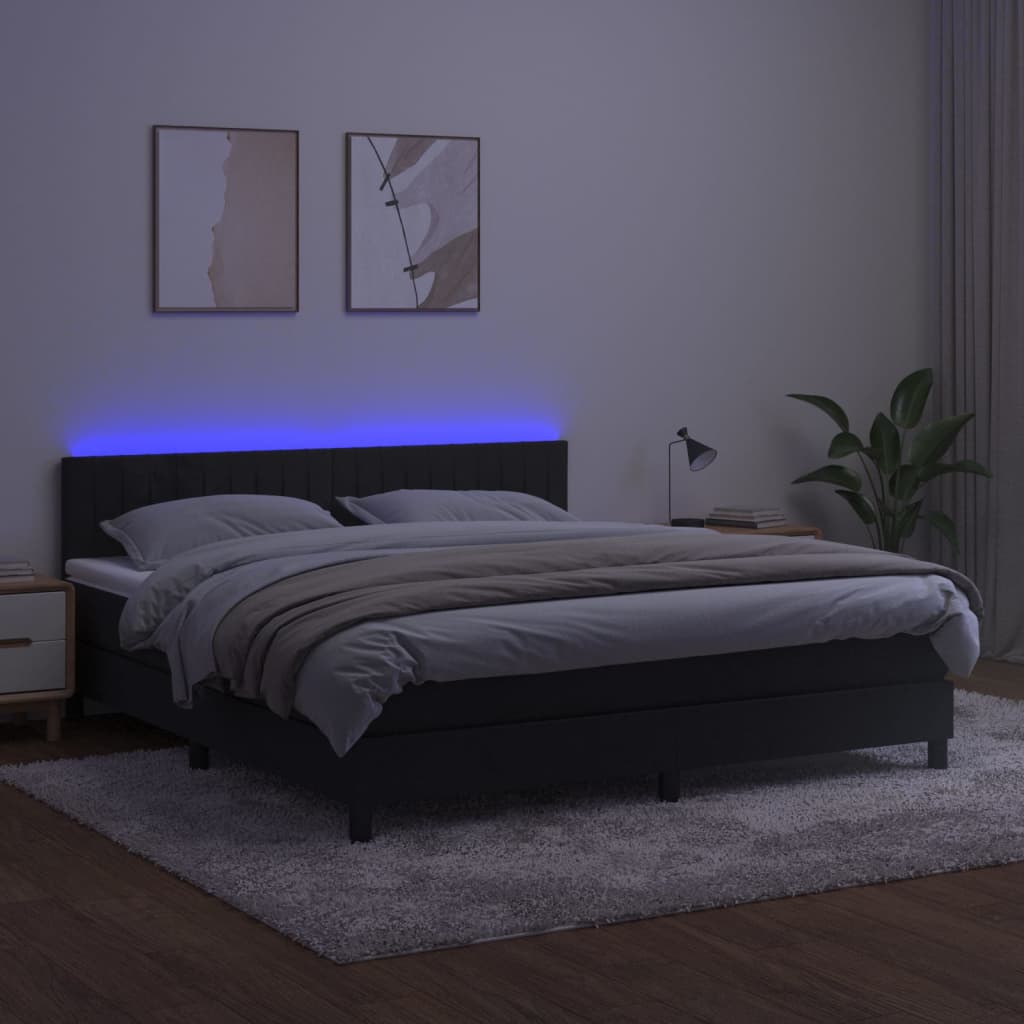 Boxspring met matras en LED fluweel zwart 160x200 cm is nu te koop bij PeponiXL, paradijselijk wonen!
