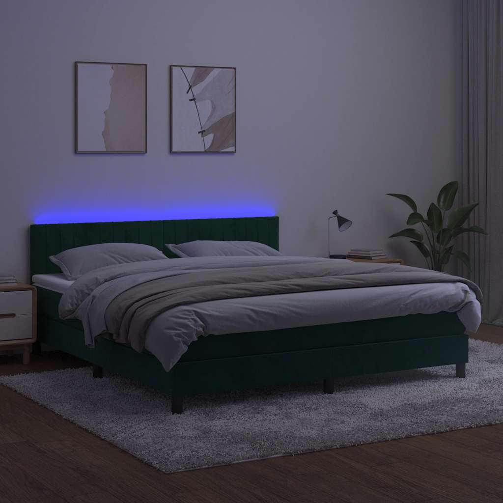 Boxspring met matras en LED fluweel donkergroen 160x200 cm is nu te koop bij PeponiXL, paradijselijk wonen!