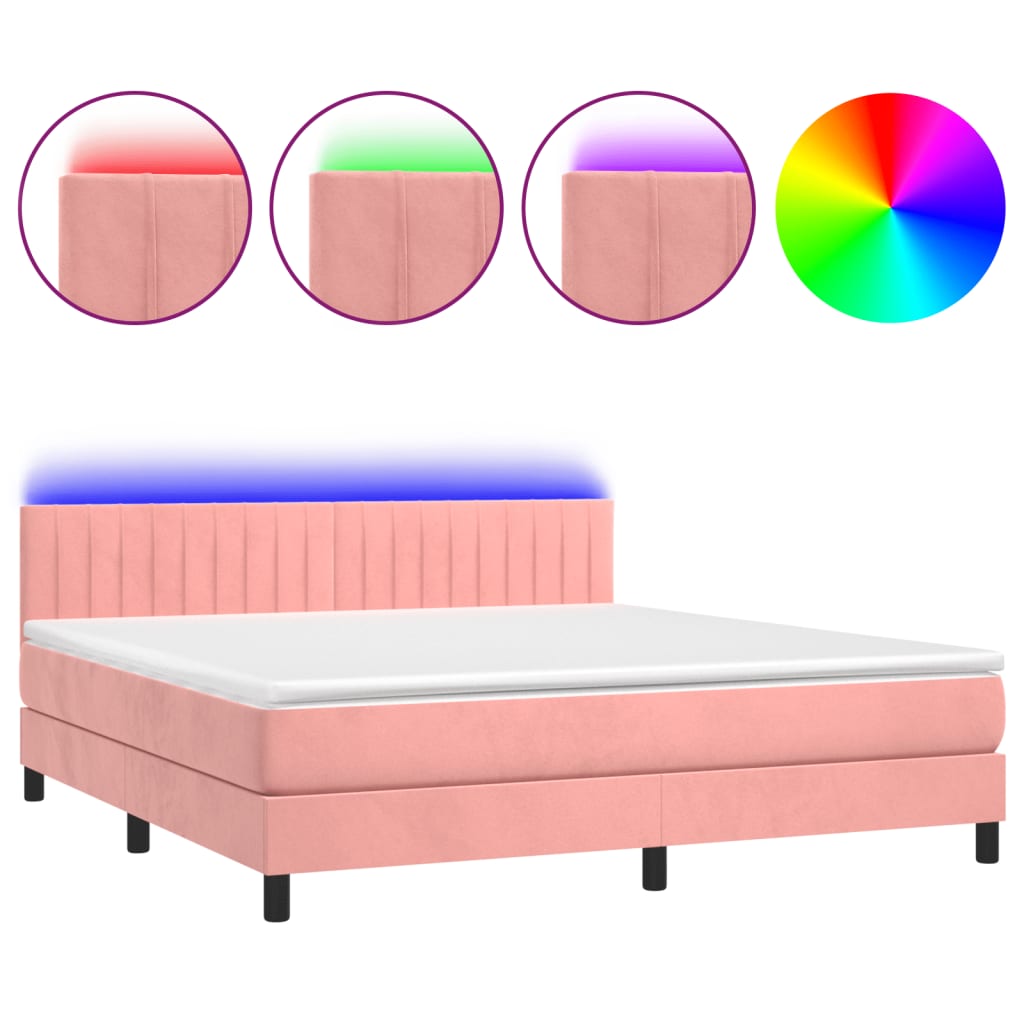 Boxspring met matras en LED fluweel roze 160x200 cm is nu te koop bij PeponiXL, paradijselijk wonen!