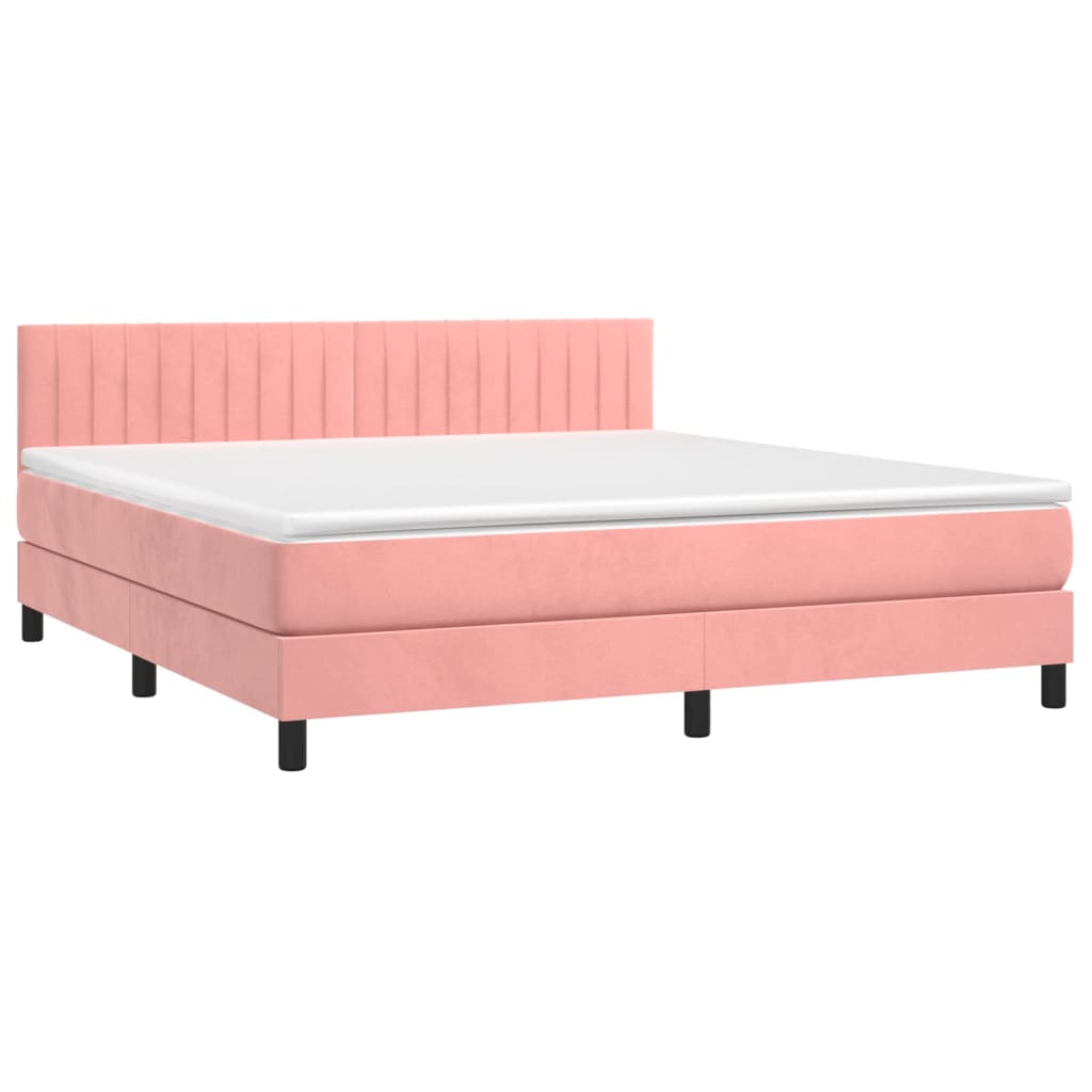 Boxspring met matras en LED fluweel roze 160x200 cm is nu te koop bij PeponiXL, paradijselijk wonen!
