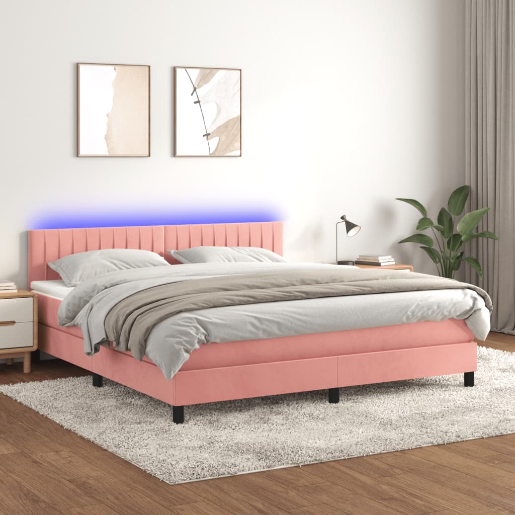 Boxspring met matras en LED fluweel roze 160x200 cm is nu te koop bij PeponiXL, paradijselijk wonen!