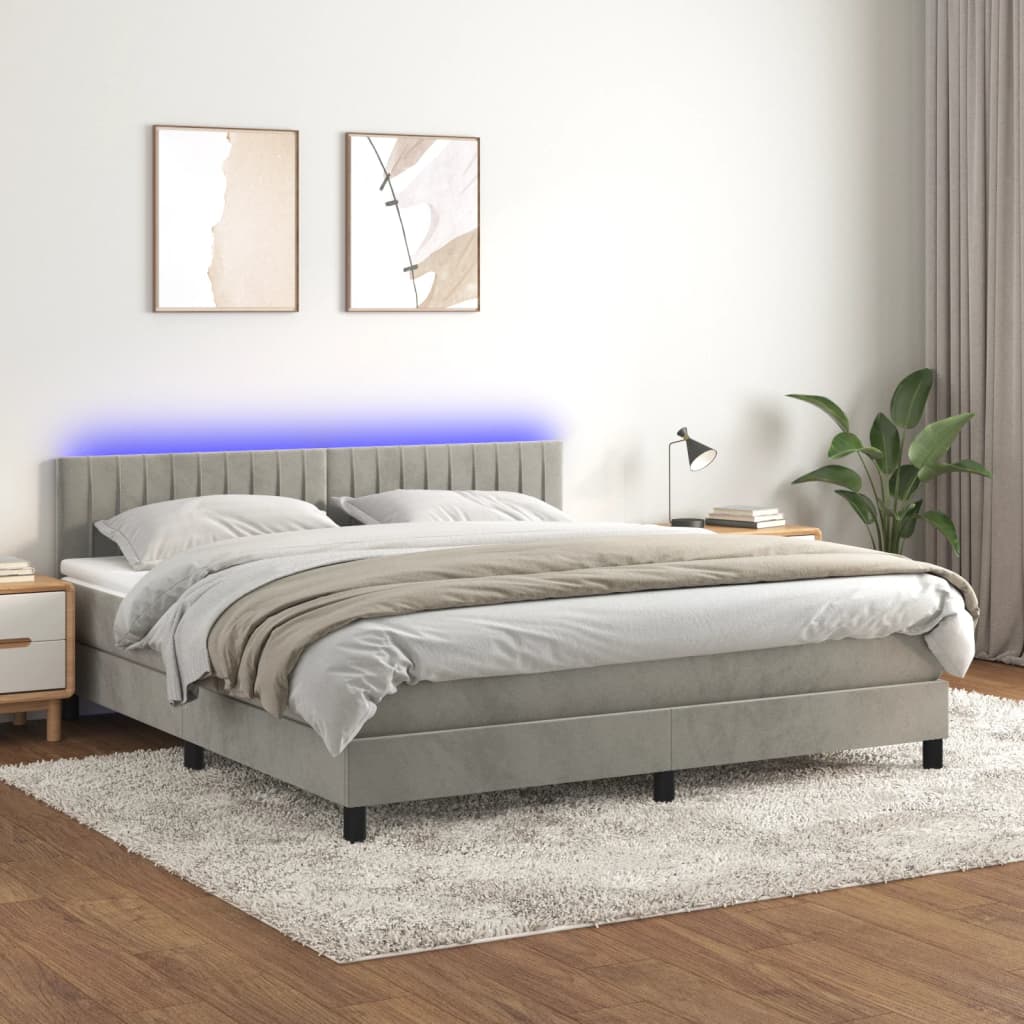 Boxspring met matras en LED fluweel lichtgrijs 180x200 cm is nu te koop bij PeponiXL, paradijselijk wonen!
