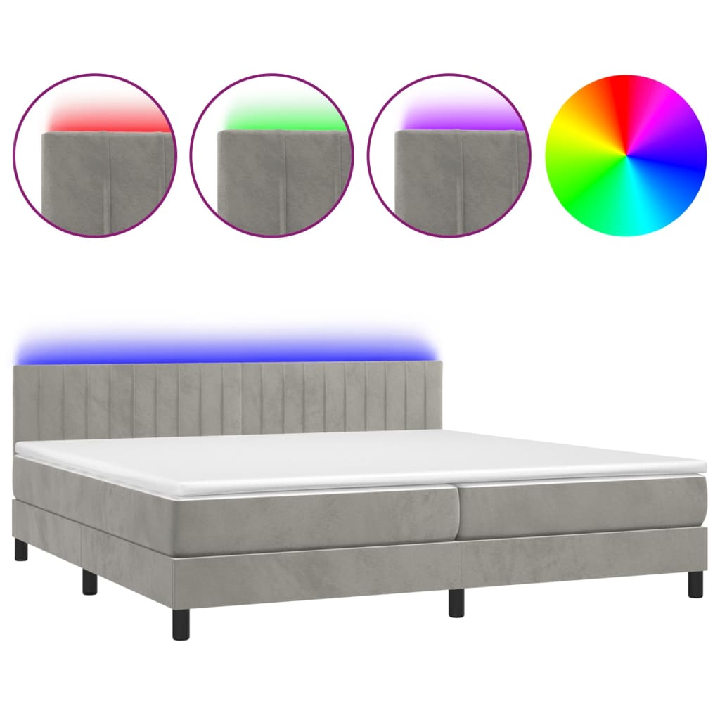 Boxspring met matras en LED fluweel lichtgrijs 200x200 cm is nu te koop bij PeponiXL, paradijselijk wonen!
