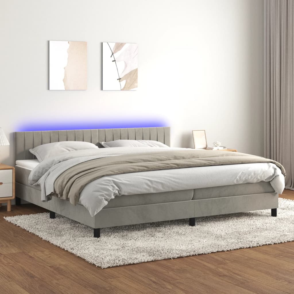 Boxspring met matras en LED fluweel lichtgrijs 200x200 cm is nu te koop bij PeponiXL, paradijselijk wonen!