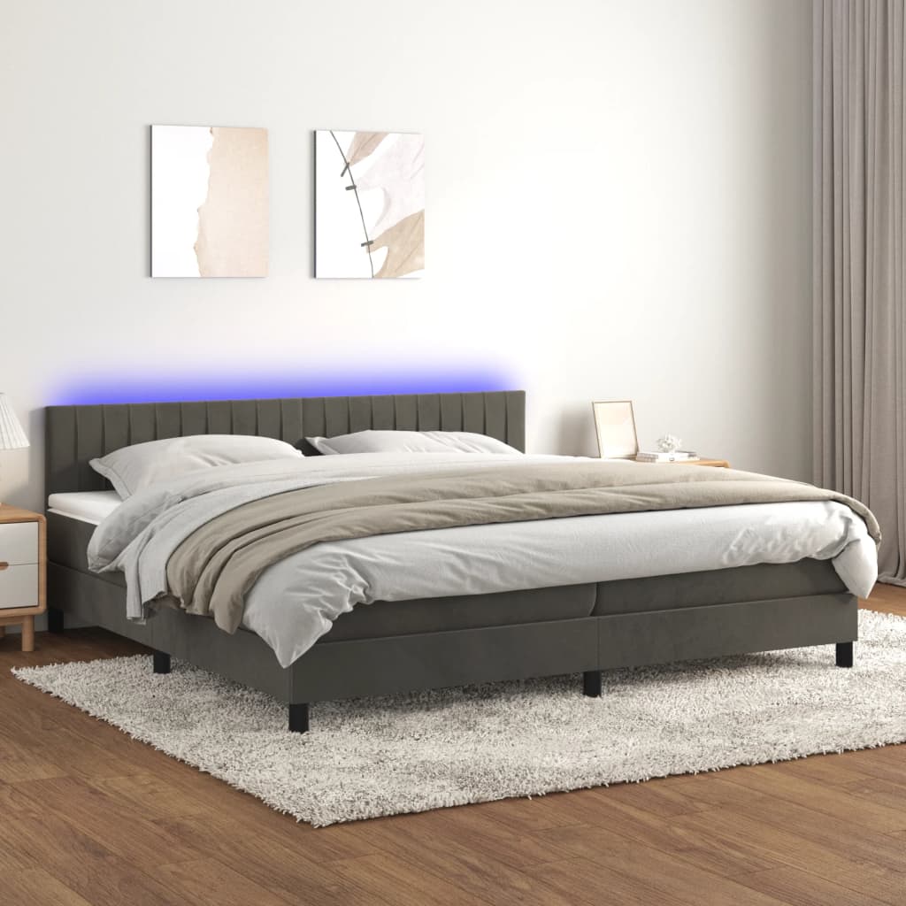 Boxspring met matras en LED fluweel donkergrijs 200x200 cm is nu te koop bij PeponiXL, paradijselijk wonen!