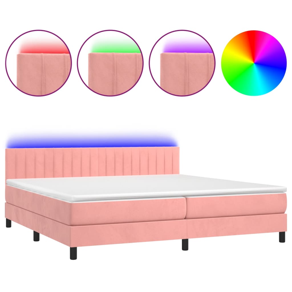 Boxspring met matras en LED fluweel roze 200x200 cm is nu te koop bij PeponiXL, paradijselijk wonen!