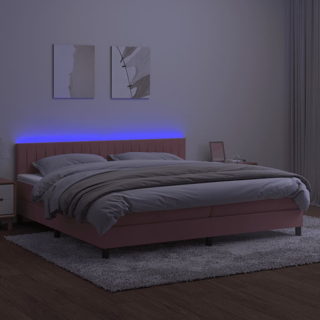 Boxspring met matras en LED fluweel roze 200x200 cm is nu te koop bij PeponiXL, paradijselijk wonen!