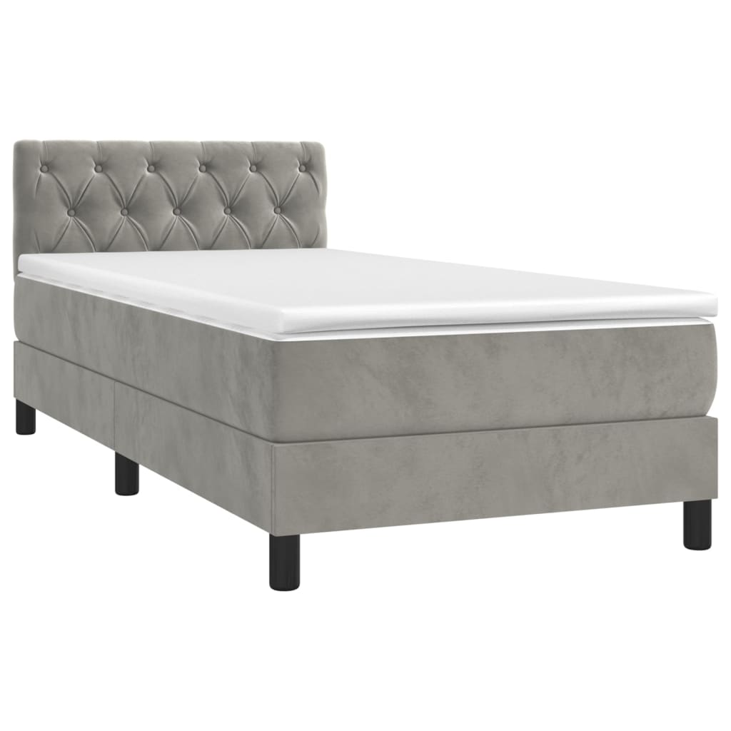 Boxspring met matras en LED fluweel lichtgrijs 80x200 cm is nu te koop bij PeponiXL, paradijselijk wonen!
