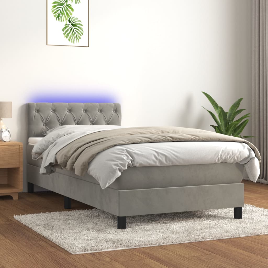Boxspring met matras en LED fluweel lichtgrijs 80x200 cm is nu te koop bij PeponiXL, paradijselijk wonen!