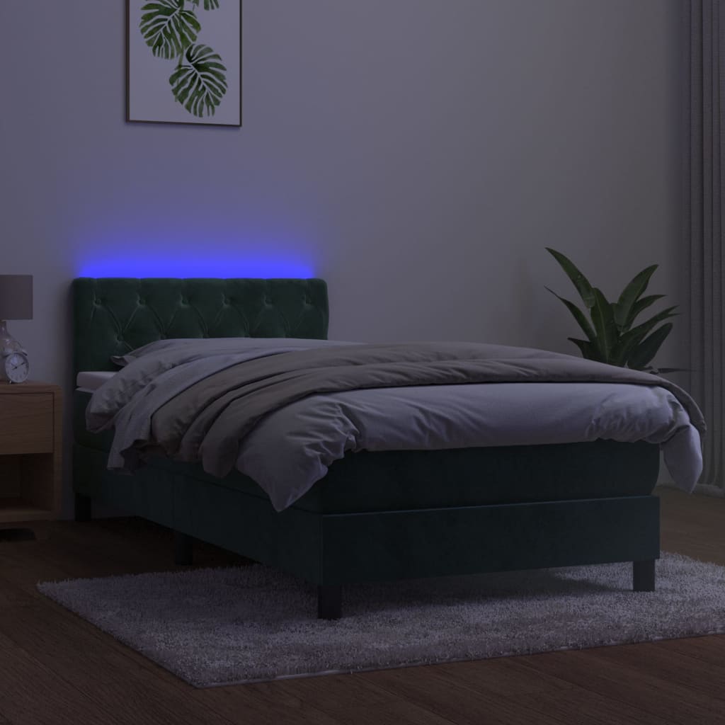Boxspring met matras en LED fluweel donkergroen 80x200 cm is nu te koop bij PeponiXL, paradijselijk wonen!