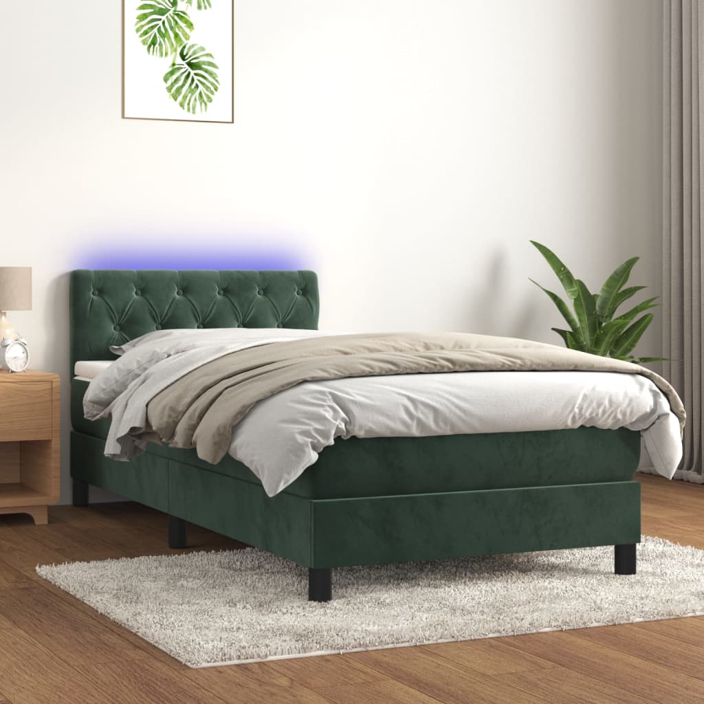 Boxspring met matras en LED fluweel donkergroen 80x200 cm is nu te koop bij PeponiXL, paradijselijk wonen!