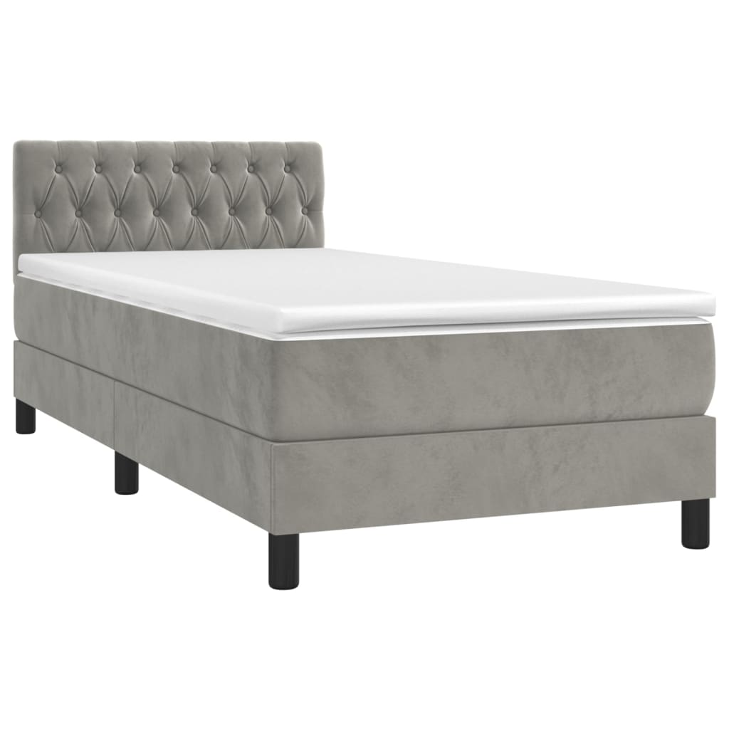 Boxspring met matras en LED fluweel lichtgrijs 90x190 cm is nu te koop bij PeponiXL, paradijselijk wonen!