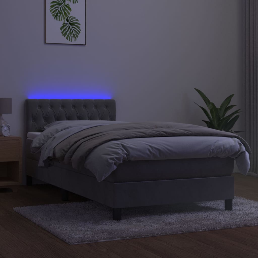 Boxspring met matras en LED fluweel lichtgrijs 90x190 cm is nu te koop bij PeponiXL, paradijselijk wonen!