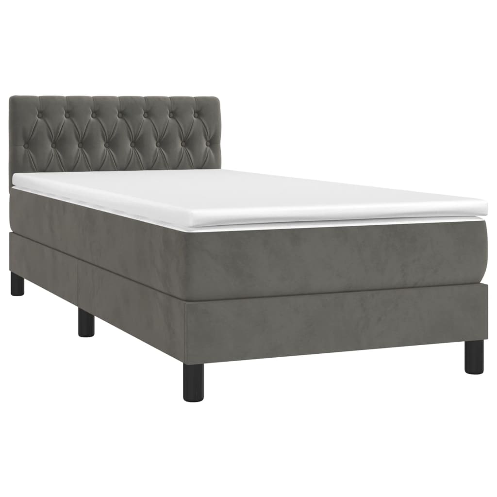 Boxspring met matras en LED fluweel donkergrijs 90x190 cm is nu te koop bij PeponiXL, paradijselijk wonen!