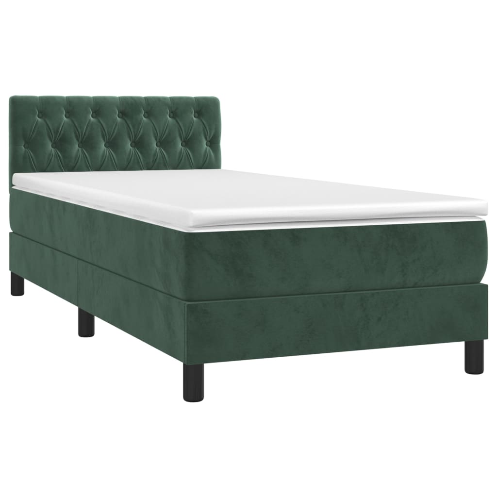 Boxspring met matras en LED fluweel donkergroen 90x190 cm is nu te koop bij PeponiXL, paradijselijk wonen!