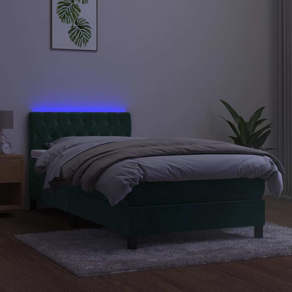 Boxspring met matras en LED fluweel donkergroen 90x190 cm is nu te koop bij PeponiXL, paradijselijk wonen!