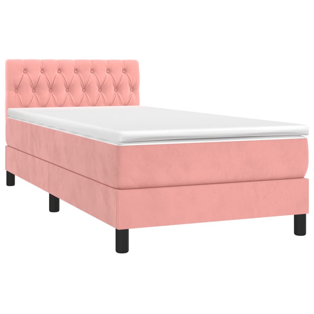 Boxspring met matras en LED fluweel roze 90x190 cm is nu te koop bij PeponiXL, paradijselijk wonen!
