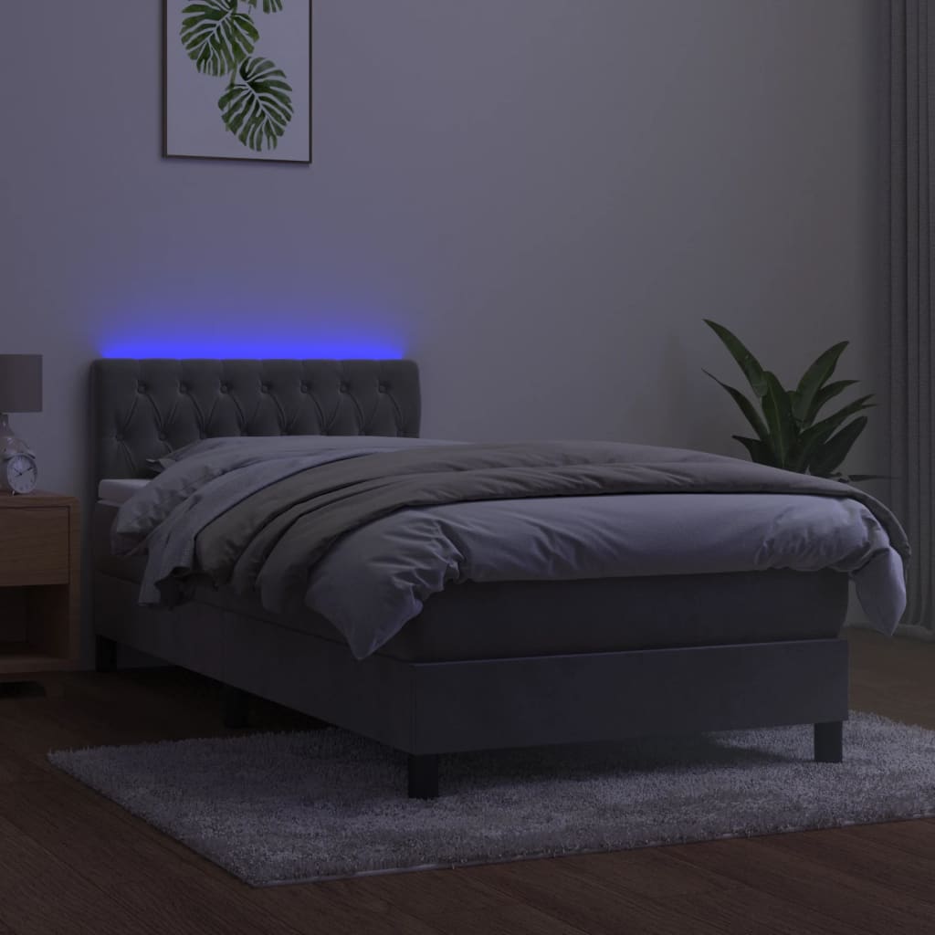 Boxspring met matras en LED fluweel lichtgrijs 90x200 cm is nu te koop bij PeponiXL, paradijselijk wonen!