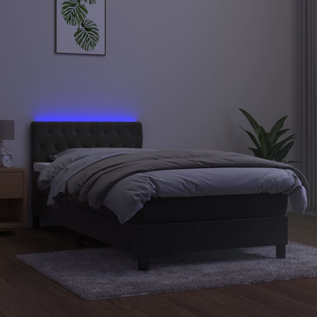 Boxspring met matras en LED fluweel donkergrijs 90x200 cm is nu te koop bij PeponiXL, paradijselijk wonen!
