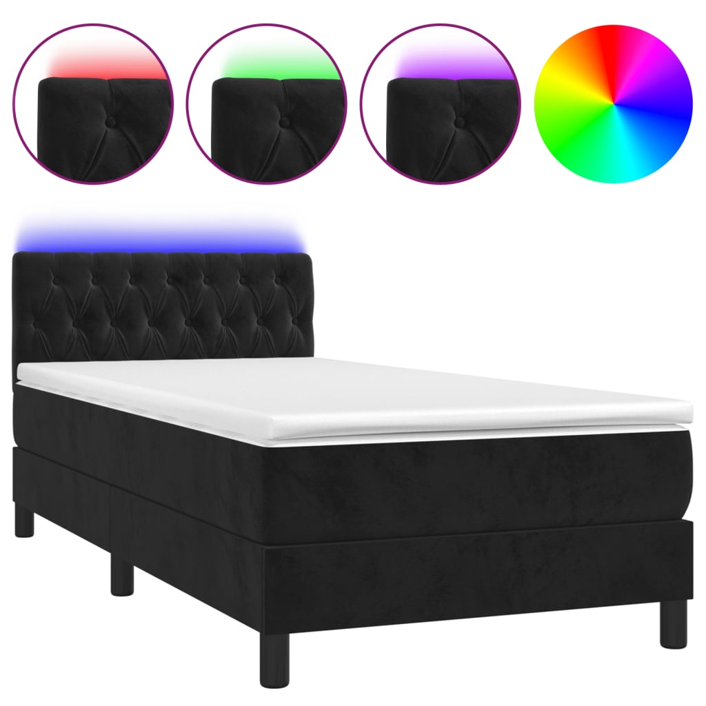 Boxspring met matras en LED fluweel zwart 90x200 cm is nu te koop bij PeponiXL, paradijselijk wonen!