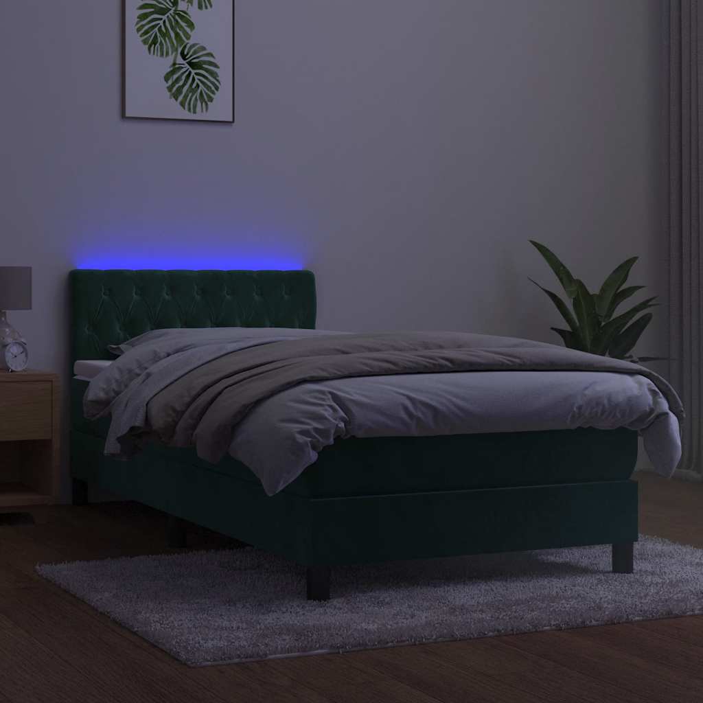 Boxspring met matras en LED fluweel donkergroen 90x200 cm is nu te koop bij PeponiXL, paradijselijk wonen!