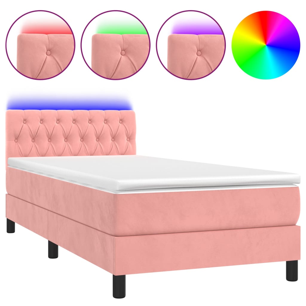 Boxspring met matras en LED fluweel roze 90x200 cm is nu te koop bij PeponiXL, paradijselijk wonen!