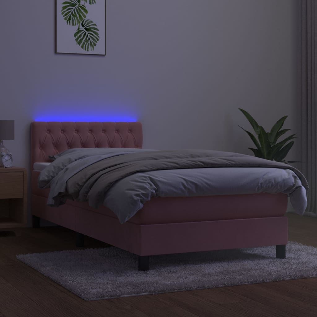 Boxspring met matras en LED fluweel roze 90x200 cm is nu te koop bij PeponiXL, paradijselijk wonen!