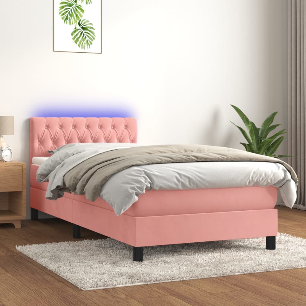 Boxspring met matras en LED fluweel roze 100x200 cm is nu te koop bij PeponiXL, paradijselijk wonen!