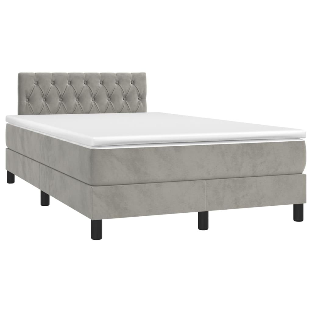 Boxspring met matras en LED fluweel lichtgrijs 120x200 cm is nu te koop bij PeponiXL, paradijselijk wonen!