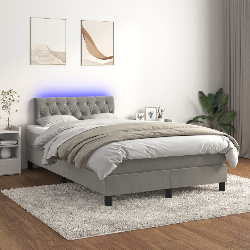 Boxspring met matras en LED fluweel lichtgrijs 120x200 cm is nu te koop bij PeponiXL, paradijselijk wonen!