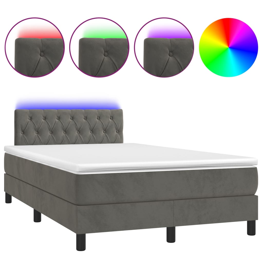 Boxspring met matras en LED fluweel donkergrijs 120x200 cm is nu te koop bij PeponiXL, paradijselijk wonen!