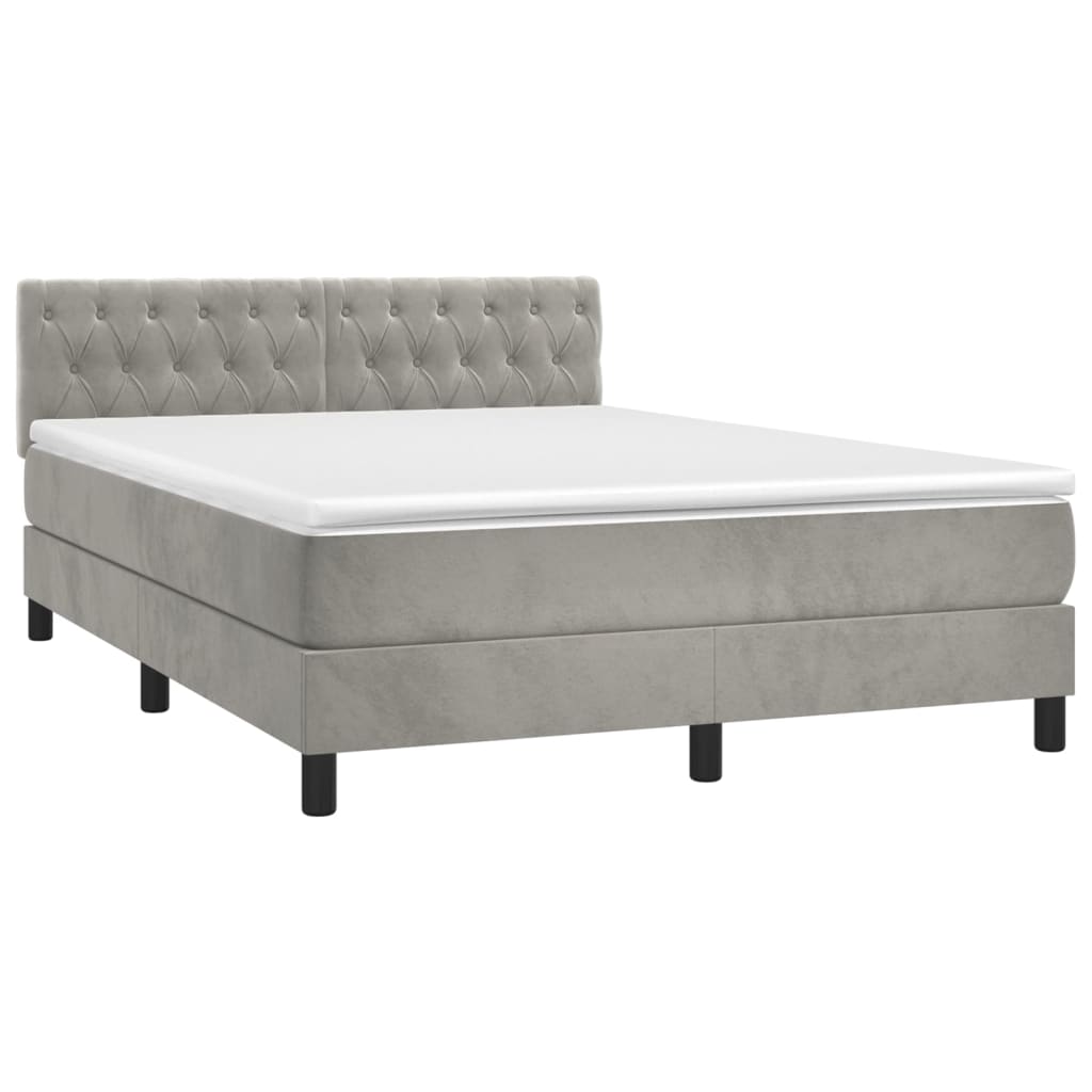 Boxspring met matras en LED fluweel lichtgrijs 140x190 cm is nu te koop bij PeponiXL, paradijselijk wonen!