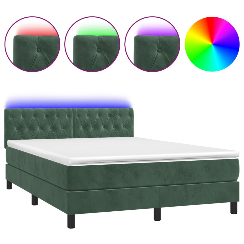 Boxspring met matras en LED fluweel donkergroen 140x190 cm is nu te koop bij PeponiXL, paradijselijk wonen!