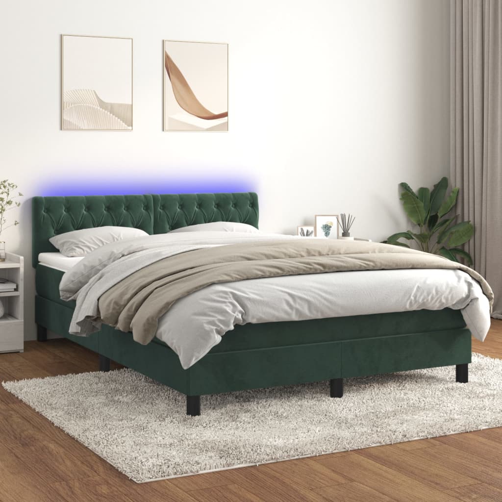 Boxspring met matras en LED fluweel donkergroen 140x190 cm is nu te koop bij PeponiXL, paradijselijk wonen!