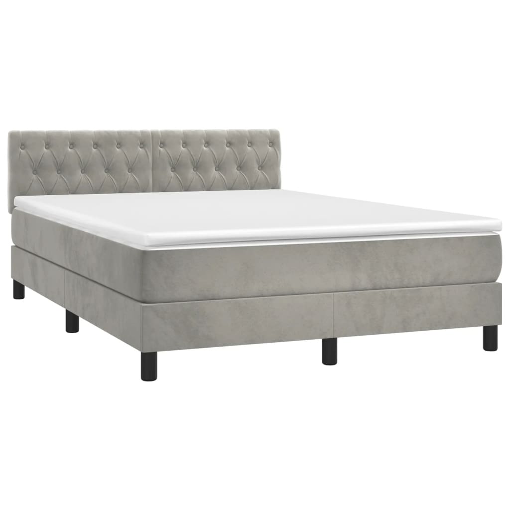 Boxspring met matras en LED fluweel lichtgrijs 140x200 cm is nu te koop bij PeponiXL, paradijselijk wonen!