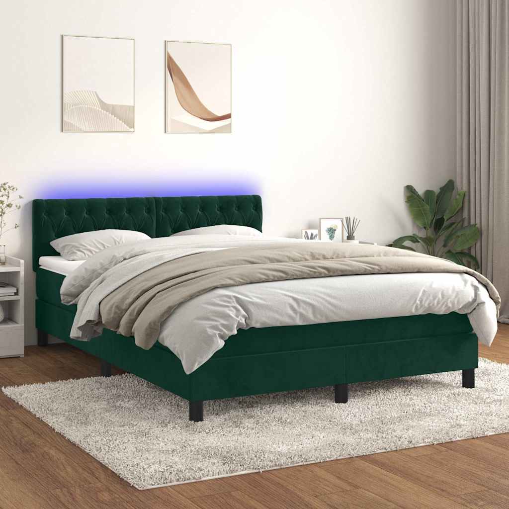 Boxspring met matras en LED fluweel donkergroen 140x200 cm is nu te koop bij PeponiXL, paradijselijk wonen!
