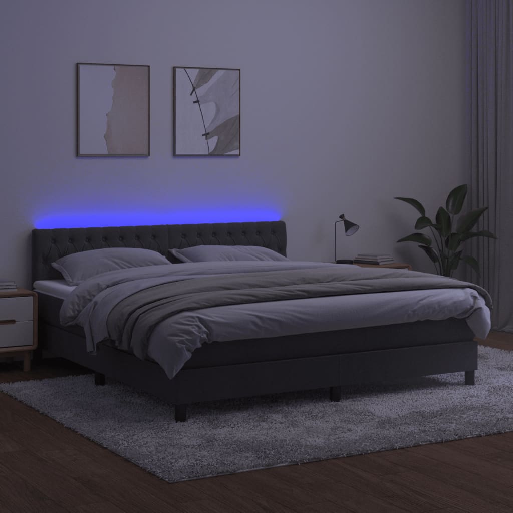 Boxspring met matras en LED fluweel donkergrijs 160x200 cm is nu te koop bij PeponiXL, paradijselijk wonen!