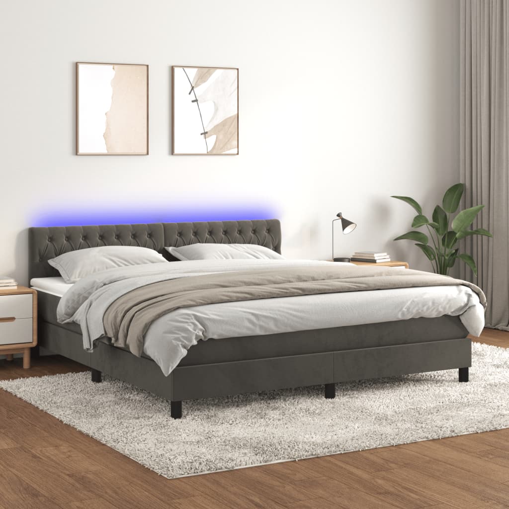 Boxspring met matras en LED fluweel donkergrijs 160x200 cm is nu te koop bij PeponiXL, paradijselijk wonen!