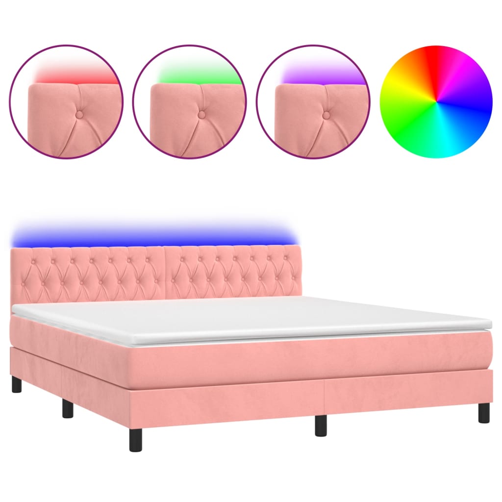 Boxspring met matras en LED fluweel roze 160x200 cm is nu te koop bij PeponiXL, paradijselijk wonen!