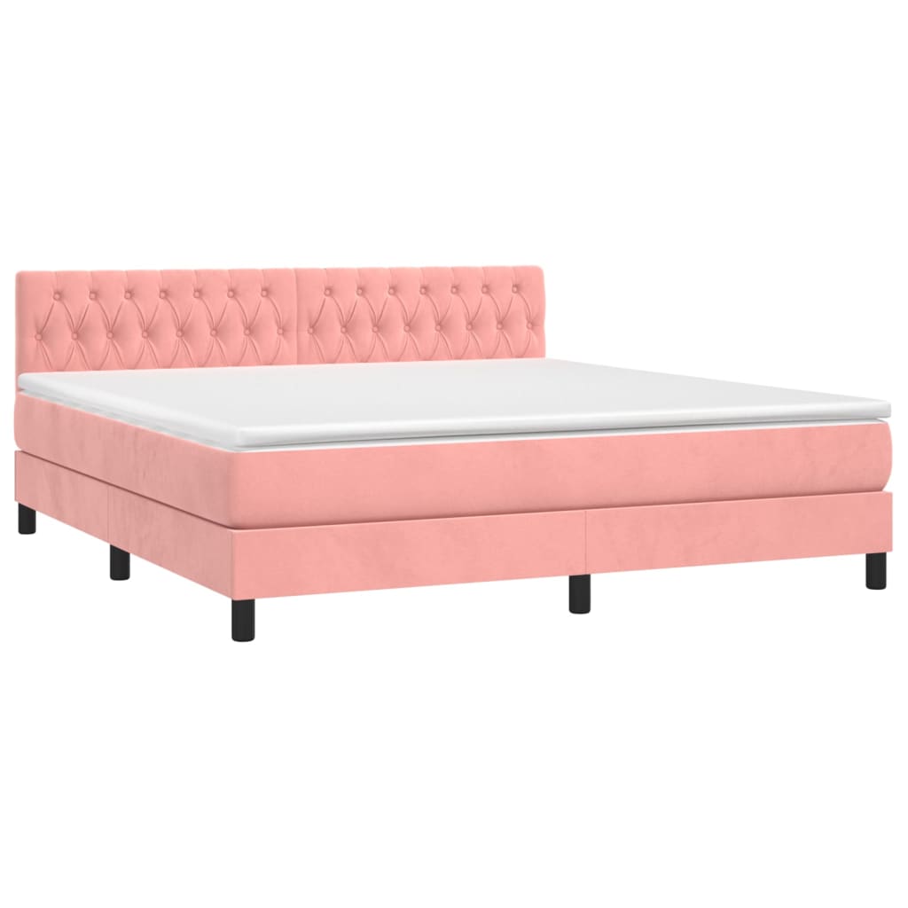 Boxspring met matras en LED fluweel roze 160x200 cm is nu te koop bij PeponiXL, paradijselijk wonen!