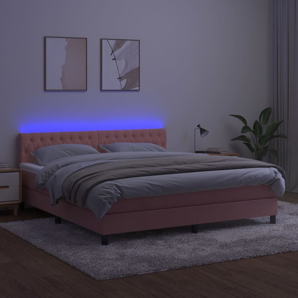 Boxspring met matras en LED fluweel roze 160x200 cm is nu te koop bij PeponiXL, paradijselijk wonen!