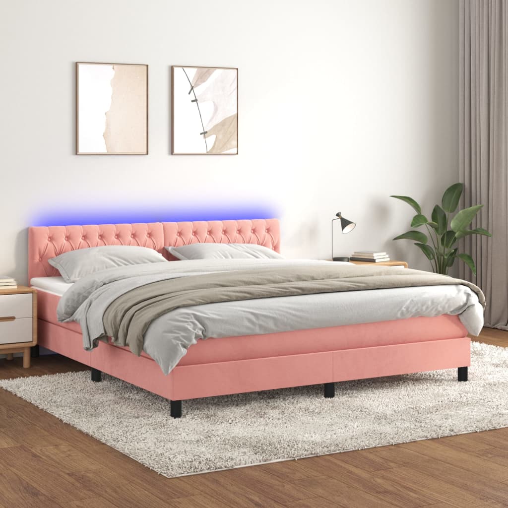 Boxspring met matras en LED fluweel roze 160x200 cm is nu te koop bij PeponiXL, paradijselijk wonen!
