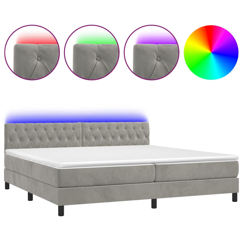 Boxspring met matras en LED fluweel lichtgrijs 200x200 cm is nu te koop bij PeponiXL, paradijselijk wonen!