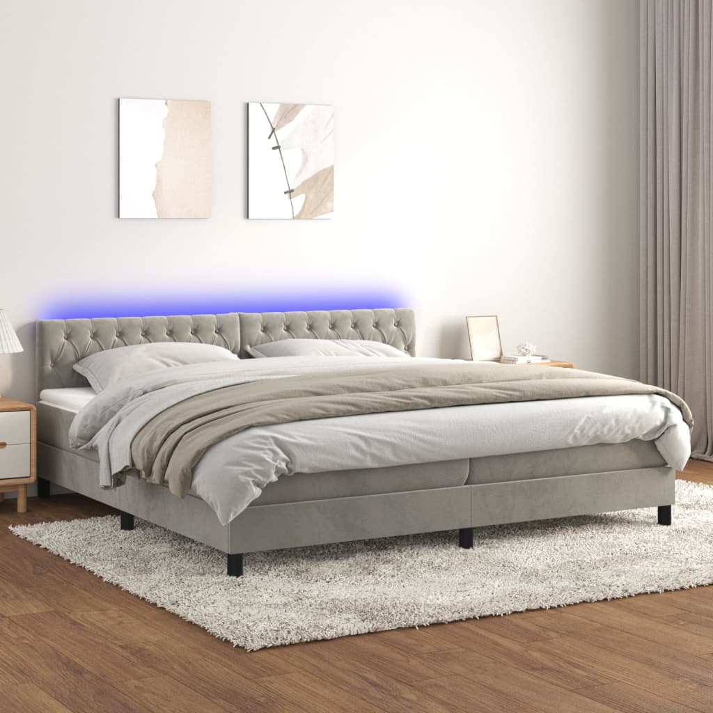 Boxspring met matras en LED fluweel lichtgrijs 200x200 cm is nu te koop bij PeponiXL, paradijselijk wonen!