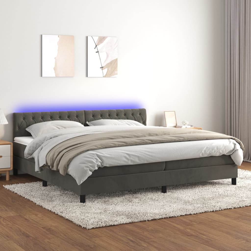 Boxspring met matras en LED fluweel donkergrijs 200x200 cm is nu te koop bij PeponiXL, paradijselijk wonen!