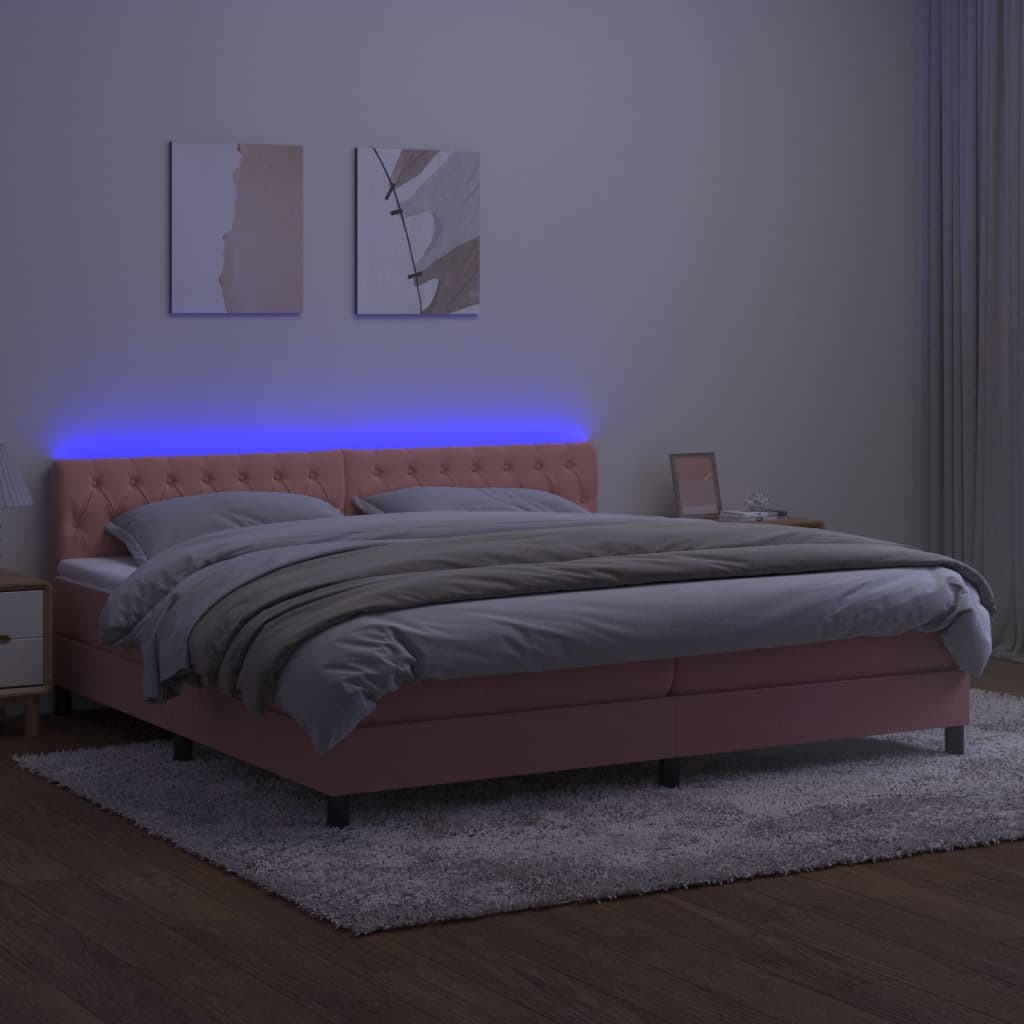 Boxspring met matras en LED fluweel roze 200x200 cm is nu te koop bij PeponiXL, paradijselijk wonen!