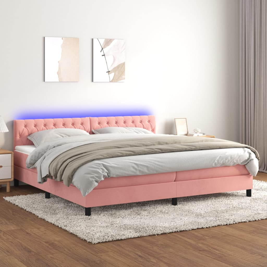 Boxspring met matras en LED fluweel roze 200x200 cm is nu te koop bij PeponiXL, paradijselijk wonen!