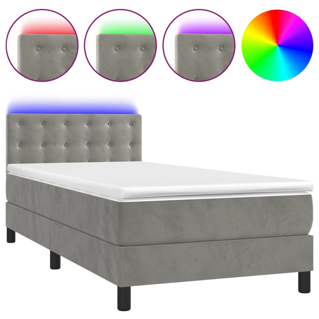 Boxspring met matras en LED fluweel lichtgrijs 80x200 cm is nu te koop bij PeponiXL, paradijselijk wonen!