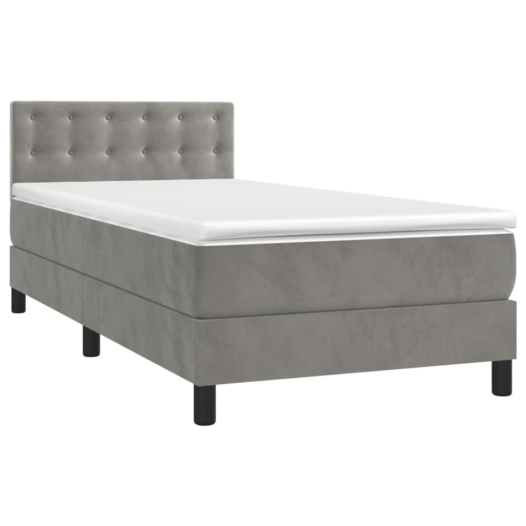 Boxspring met matras en LED fluweel lichtgrijs 80x200 cm is nu te koop bij PeponiXL, paradijselijk wonen!